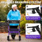 BlessReach Heavy-Duty Aluminum Rolling Walker - Foldable Rollator Walkers with Seat for Seniors, 450 lb Capacity, 8'' Wheels, 18" Big Seat, 6-Position Adjustable Height(Purple)