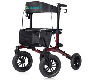 All-Terrain Rollator Walker with Non-Pneumatic Tire and 12'' Front Rubber Wheels