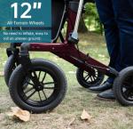 All-Terrain Rollator Walker with Non-Pneumatic Tire and 12'' Front Rubber Wheels