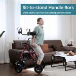 Deluxe OEM ELENKER Rollator Walker Medical Aid Heavy Duty Upright Stand Up Red