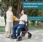 All-Terrain Rollator Walker with Non-Pneumatic Tire and 12'' Front Rubber Wheels