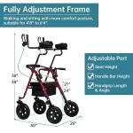 Deluxe OEM ELENKER Rollator Walker Medical Aid Heavy Duty Upright Stand Up Red