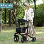 All-Terrain Rollator Walker with Non-Pneumatic Tire and 12'' Front Rubber Wheels