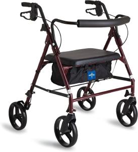 Large Steel Bariatric Rollator Walker W Adjustable Handles & Padded Seat