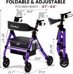 Blessreach Heavy-Duty Foldable Rollator Walker, 450 Lb Capacity, 8" Wheels