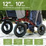 Real Relax All-Terrain Rollator with Seat, Outdoor Off Road Rolling Walker, Compact Folding, with 12” Non-Pneumatic Wheels, Storage Bag, for Seniors, Burgundy