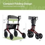 Real Relax All-Terrain Rollator with Seat, Outdoor Off Road Rolling Walker, Compact Folding, with 12” Non-Pneumatic Wheels, Storage Bag, for Seniors, Burgundy