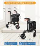 FlyingJoy 3 Wheel Walkers for Seniors,2025 New Ultra Lightweight Foldable Walker for Elderly,Extra Wide Basket for Seniors and Adults with Large Aluminum (Black)