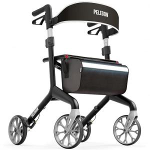 Pelegon Rollator Walker with Seat for Seniors – Lightweight Foldable Walker with Padded Seat & Backrest, Adjustable Handles, Reflective Frame, Carry Bag – Heavy-Duty 300lb Support - Black
