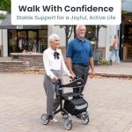 Pelegon Rollator Walker with Seat for Seniors – Lightweight Foldable Walker with Padded Seat & Backrest, Adjustable Handles, Reflective Frame, Carry Bag – Heavy-Duty 300lb Support - Black