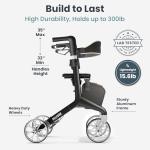 Pelegon Rollator Walker with Seat for Seniors – Lightweight Foldable Walker with Padded Seat & Backrest, Adjustable Handles, Reflective Frame, Carry Bag – Heavy-Duty 300lb Support - Black