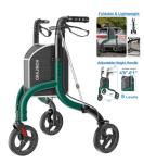 3 Wheel Walker for Seniors, Foldable Wheeled Rollator All-Terrain w/ Cane Holder