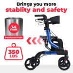 Rollator Walker Heavy Duty w/Seat Petite, Adjustable, Foldable, 350 lbs, Blue