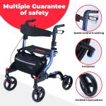 Rollator Walker Heavy Duty w/Seat Petite, Adjustable, Foldable, 350 lbs, Blue