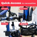 Rollator Walker Heavy Duty w/Seat Petite, Adjustable, Foldable, 350 lbs, Blue