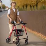 VEVOR Folding Rollator Walker for Seniors, Lightweight Aluminum Rolling Walker with Adjustable Seat and Handle, Outdoor Mobility Rollator Walker with 8" All Terrain Wheels, 300LB Support, Blue + Black