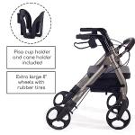 Comodità Piccola (Petite) Heavy Duty Rollator Walker with Comfortable 15" Wide Seat (Metallic Red)