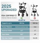 2025 StrollAid 2 In 1 Rollator Walker Transport Chair Heavy Duty 450 Lbs