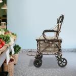 Heavy Duty Shopping Cart with Seat, 4 Wheels Medical Walking Aids Foldable, Rollator Walkers for Seniors, for Mobility and Rest, 220 lbs Capacity (Checkered)