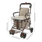 Heavy Duty Shopping Cart with Seat, 4 Wheels Medical Walking Aids Foldable, Rollator Walkers for Seniors, for Mobility and Rest, 220 lbs Capacity (Checkered)