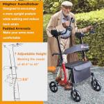 Aliseniors Upright Walker for Seniors - Stand Up Rollator with Seat, Foldable 4 Wheel All-Terrain Rolling Walker, Adjustable Padded Armrests, 300lbs - Promotes Natural Posture & Reduces Back Strain