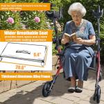 Aliseniors Upright Walker for Seniors - Stand Up Rollator with Seat, Foldable 4 Wheel All-Terrain Rolling Walker, Adjustable Padded Armrests, 300lbs - Promotes Natural Posture & Reduces Back Strain