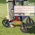 Aliseniors Upright Walker for Seniors - Stand Up Rollator with Seat, Foldable 4 Wheel All-Terrain Rolling Walker, Adjustable Padded Armrests, 300lbs - Promotes Natural Posture & Reduces Back Strain