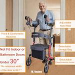 Aliseniors Upright Walker for Seniors - Stand Up Rollator with Seat, Foldable 4 Wheel All-Terrain Rolling Walker, Adjustable Padded Armrests, 300lbs - Promotes Natural Posture & Reduces Back Strain