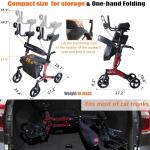 Aliseniors Upright Walker for Seniors - Stand Up Rollator with Seat, Foldable 4 Wheel All-Terrain Rolling Walker, Adjustable Padded Armrests, 300lbs - Promotes Natural Posture & Reduces Back Strain