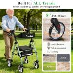 Cosydora Rollator Walkers for Seniors with Seat, 13.6 Lbs Ultra Lightweight Foldable Rolling Walker, 350Lbs Heavy Duty Aluminum, 8" All Terrain Wheels, Dual Adjustable Height, Sage Green