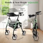 Cosydora Rollator Walkers for Seniors with Seat, 13.6 Lbs Ultra Lightweight Foldable Rolling Walker, 350Lbs Heavy Duty Aluminum, 8" All Terrain Wheels, Dual Adjustable Height, Sage Green