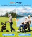 VOCIC Walkers for Seniors Z59, 2 in 1 Walker Wheelchair Combo, 400 LBS Weight Capacity, 10" All Terrain Rollator with Extra Wide Seat & Backrest, Heavy Duty Rollator with Cup Holder，FSA HSA Eligible