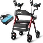 VOCIC Walkers for Seniors, Upright Walker with Adjustable Armrests, Z22 GelCool Stand Up Walker with Ergo Seat & Backrest, 8" All Terrain Rollator with 300lb,Cup& Cane Holder