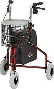 NOVA Traveler 3-Wheel Rollator Walker, All Terrain 8” Wheels w/ Bag/Basket/Tray