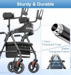 Upright Walkers for Seniors, Stand Up Rollator Walker with Adjustable Padded Armsupport & Seat, Folding Rolling Walker with 8'' Wheel Suitable for All Terrain, Black