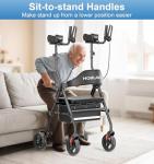 Upright Walkers for Seniors, Stand Up Rollator Walker with Adjustable Padded Armsupport & Seat, Folding Rolling Walker with 8'' Wheel Suitable for All Terrain, Black