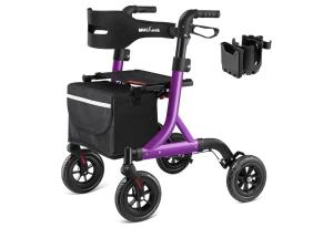 MAXWALK Portable All Terrain Foldable Outdoor Walker 8" Wheels 300lb Red Senior