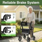 RollisRoll Walkers for Seniors Taller 5.3~7ft, Lightweight Foldable Rollator Walker, Built in Cable, Reinforced Aluminum Frame, 8" Big Rubber Wheels for All Terrain, 350lb Weight Capacity, Black