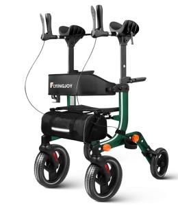 Lightweight Upright Rollator Walker All-Terrain Foldable with seat and Adjustable Height backrest, 300 lbs Capacity, 10" Front & 8" Rear Wheels for Seniors, Adults, bariatric, Includes Cane Holders