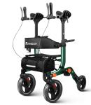 Lightweight Upright Rollator Walker All-Terrain Foldable with seat and Adjustable Height backrest, 300 lbs Capacity, 10" Front & 8" Rear Wheels for Seniors, Adults, bariatric, Includes Cane Holders