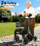 Lightweight Upright Rollator Walker All-Terrain Foldable with seat and Adjustable Height backrest, 300 lbs Capacity, 10" Front & 8" Rear Wheels for Seniors, Adults, bariatric, Includes Cane Holders