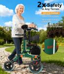 Lightweight Upright Rollator Walker All-Terrain Foldable with seat and Adjustable Height backrest, 300 lbs Capacity, 10" Front & 8" Rear Wheels for Seniors, Adults, bariatric, Includes Cane Holders