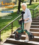 Lightweight Upright Rollator Walker All-Terrain Foldable with seat and Adjustable Height backrest, 300 lbs Capacity, 10" Front & 8" Rear Wheels for Seniors, Adults, bariatric, Includes Cane Holders