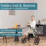 ELENKER Heavy Duty Rollator Walker with Extra Wide Padded Seat 500lbs 10" Wheels