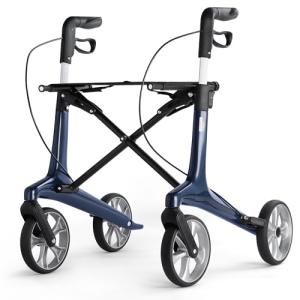 Ultralight Carbon Fiber Rollator Walkers for Seniors Lightweight at Only 13lbs, Foldable Carbon Rolling Walker with Organizer Bag, Seat and 8'' Wheels for Travel & The Elderly (Blue, Taller Model)