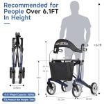 Ultralight Carbon Fiber Rollator Walkers for Seniors Lightweight at Only 13lbs, Foldable Carbon Rolling Walker with Organizer Bag, Seat and 8'' Wheels for Travel & The Elderly (Blue, Taller Model)
