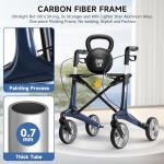 Ultralight Carbon Fiber Rollator Walkers for Seniors Lightweight at Only 13lbs, Foldable Carbon Rolling Walker with Organizer Bag, Seat and 8'' Wheels for Travel & The Elderly (Blue, Taller Model)