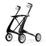 byACRE Carbon Ultralight Rollator Walker with Organizer Bag, Compact Track, 16" x 22" Seat (W x H), Black
