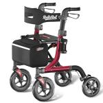 RollisRoll Walkers for Seniors with Seat, Foldable Rollator Walker, Reinforced Aluminum Frame, 10" Big Rubber Wheels for All Terrain, Built-in Cable, Lightweight Rolling Walker, Burgundy