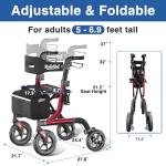 RollisRoll Walkers for Seniors with Seat, Foldable Rollator Walker, Reinforced Aluminum Frame, 10" Big Rubber Wheels for All Terrain, Built-in Cable, Lightweight Rolling Walker, Burgundy